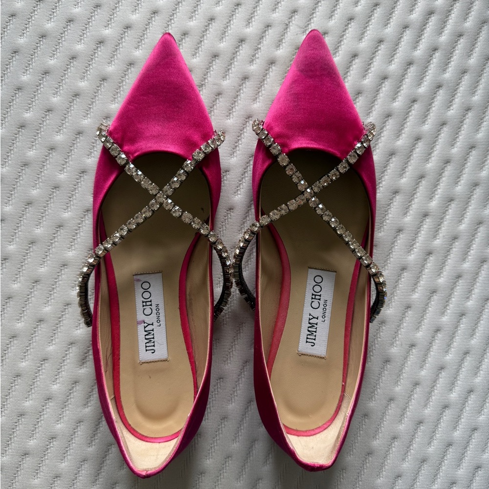 Jimmy Choo Fuchsia Flats with Crystal Embellishments